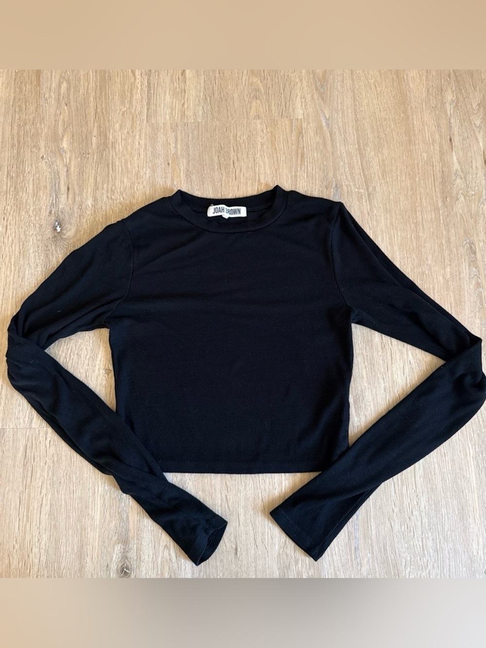 Joah Brown Black Ribbed Long Sleeve Crop Tee XS